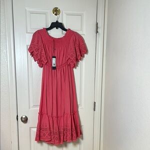 NWT $755 Kobi Halperin Flamingo Eyelet Midi  Shari dress size XS oversized